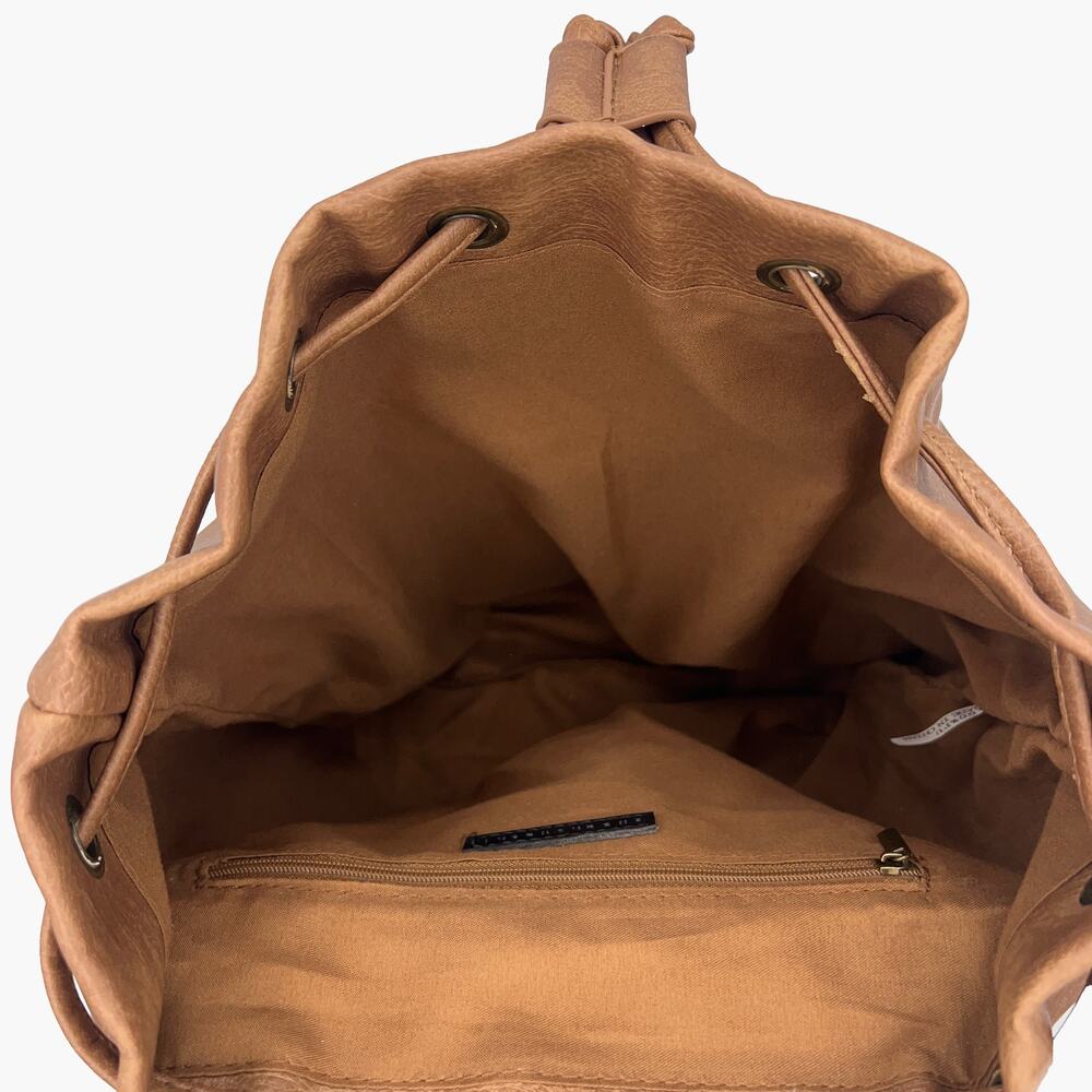 NWOT UNDER ONE SKY Faux Leather Floral Small Backpack (Tan/Cognac) - Picture 9 of 10